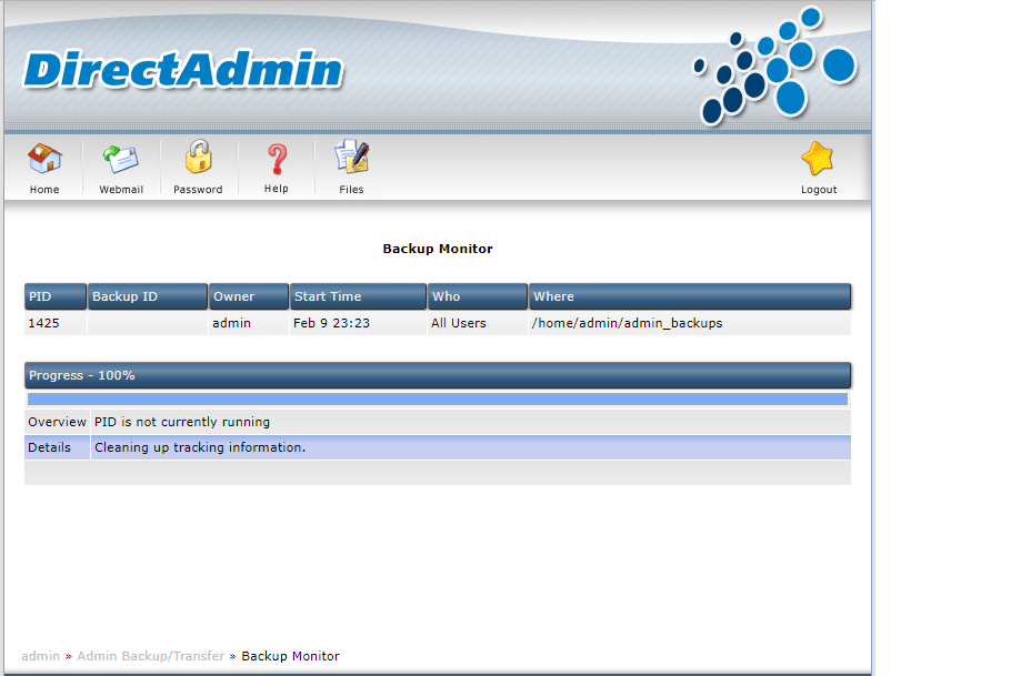 PID is not currently running directadmin